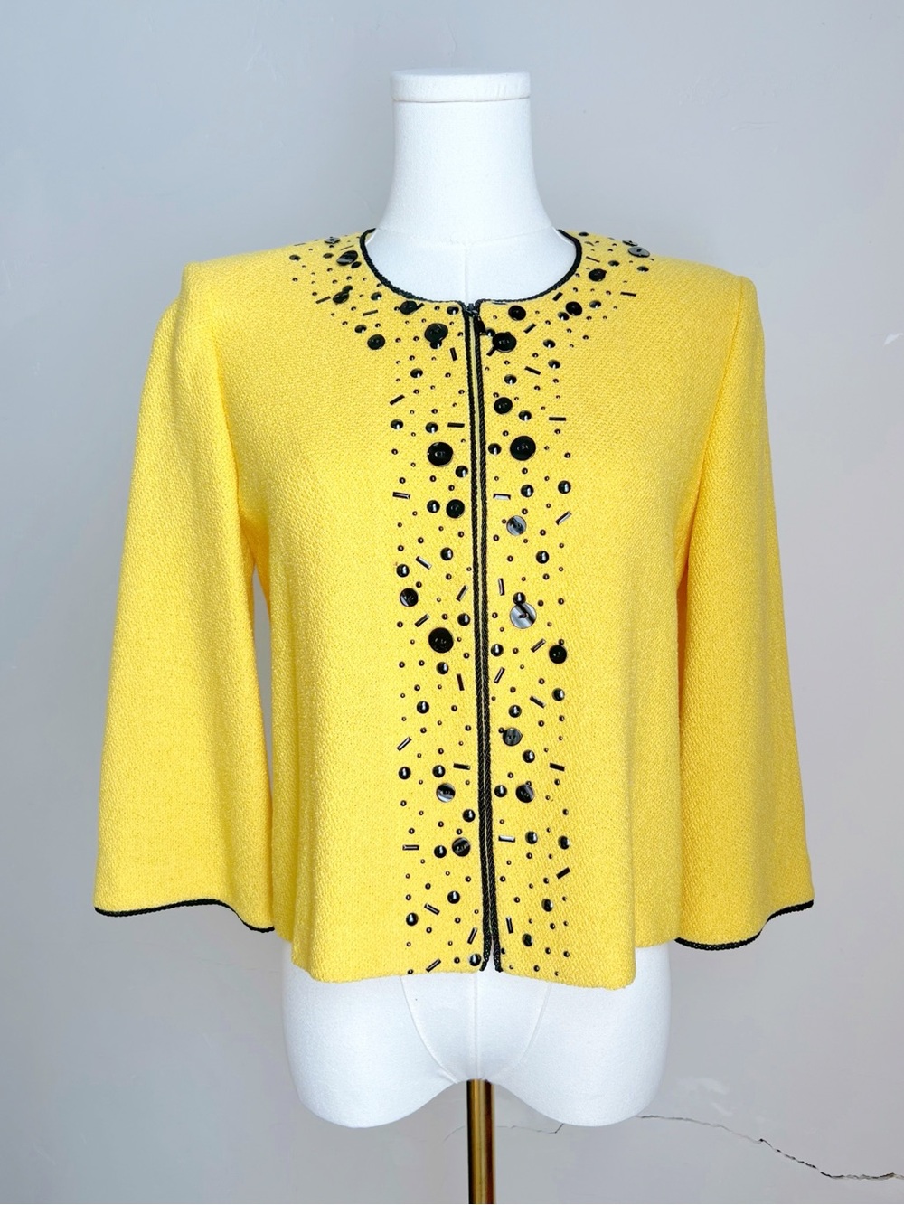 ST. JOHN Yellow Santana Knit Embellished Full Zip Jacket